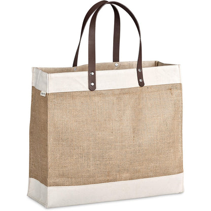 Okiyo Reza Jute & Cotton Tote with Leather Handles