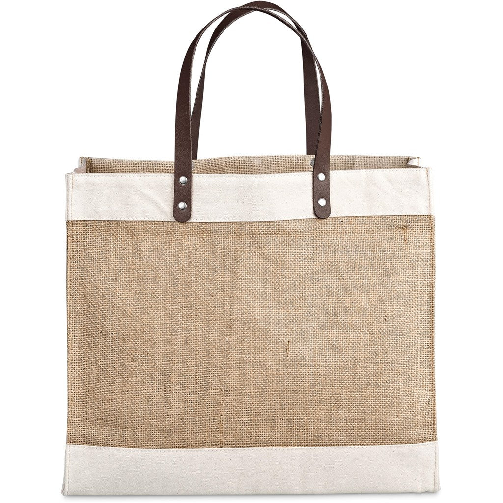 Okiyo Reza Jute & Cotton Tote with Leather Handles