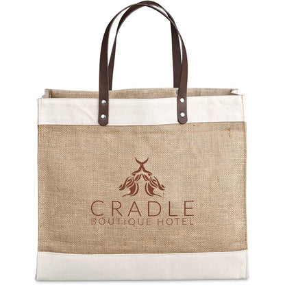 Okiyo Reza Jute & Cotton Tote with Leather Handles