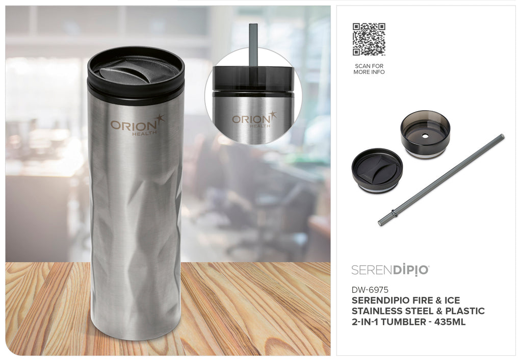 Serendipio Fire & Ice Stainless Steel & Plastic 2-In-1 Tumbler - 435ml - Silver