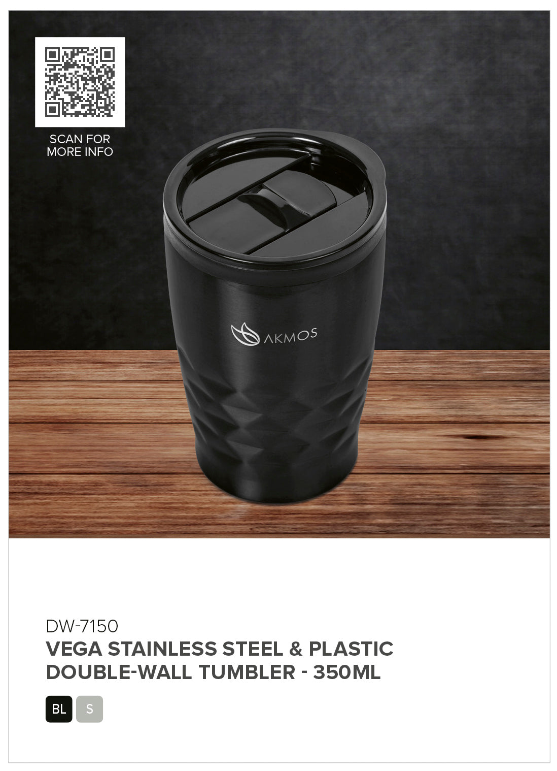 Vega Stainless Steel & Plastic Double-Wall Tumbler – 350ml