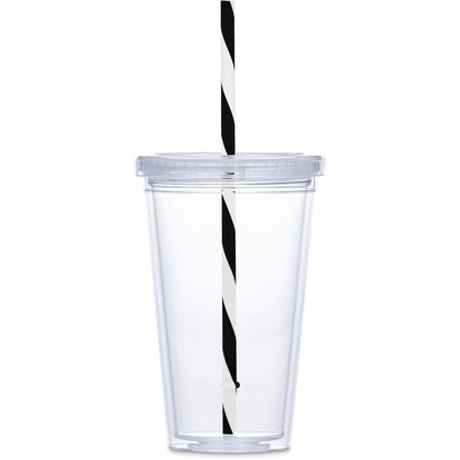 Malibu Double-Wall Plastic Tumbler & Straw - 470ml