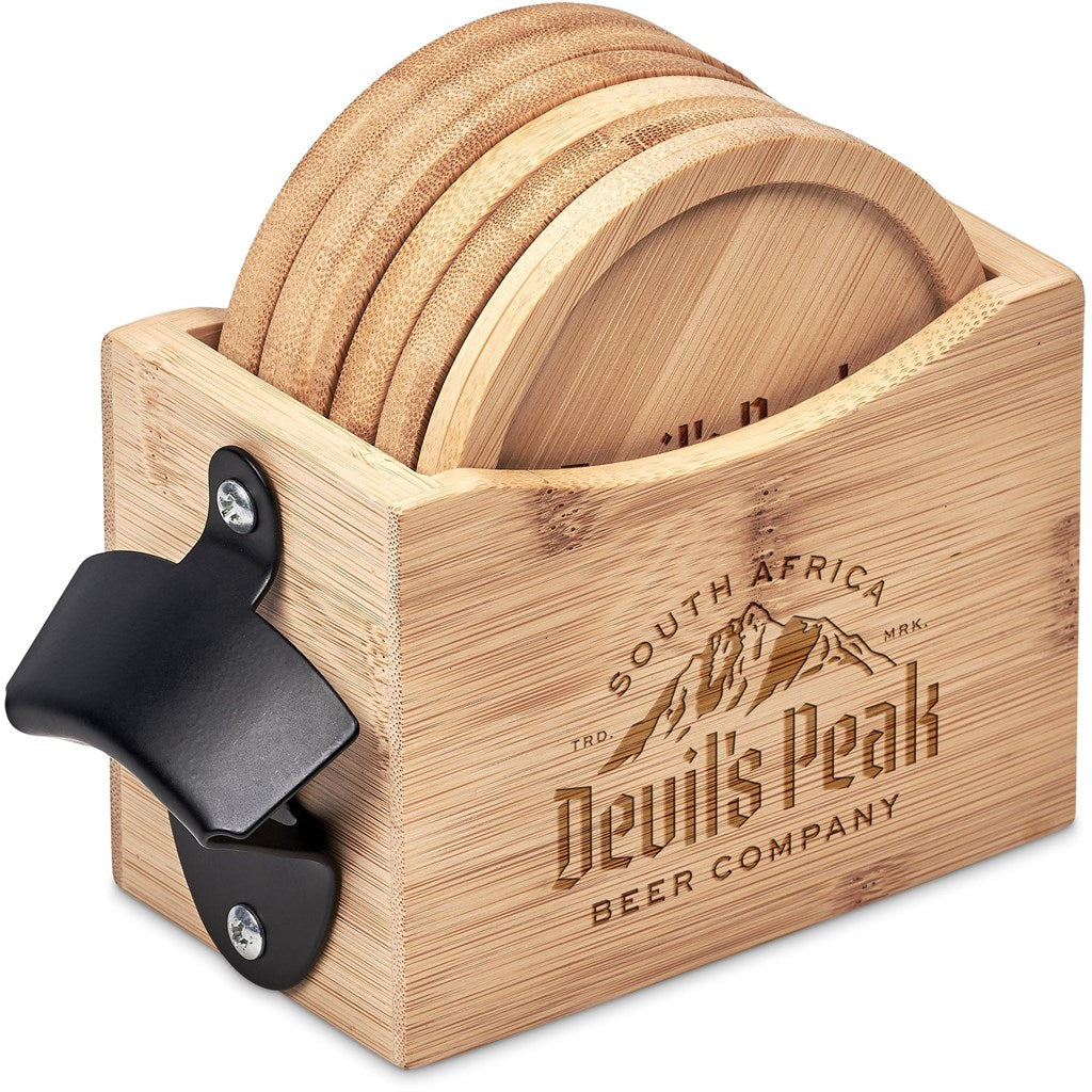 Okiyo Kanpai Bamboo Coaster & Bottle Opener Set