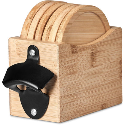 Okiyo Kanpai Bamboo Coaster & Bottle Opener Set