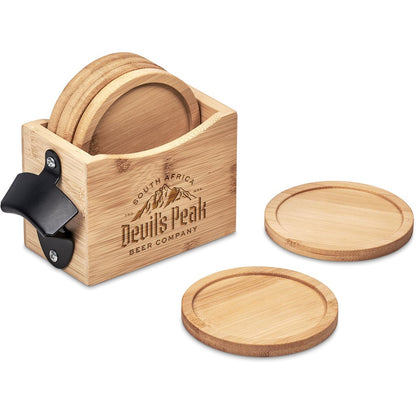 Okiyo Kanpai Bamboo Coaster & Bottle Opener Set