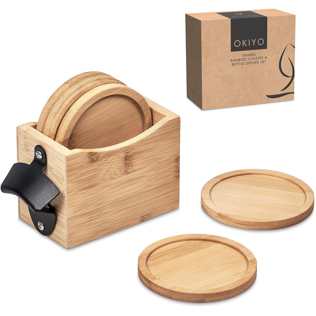 Okiyo Kanpai Bamboo Coaster & Bottle Opener Set