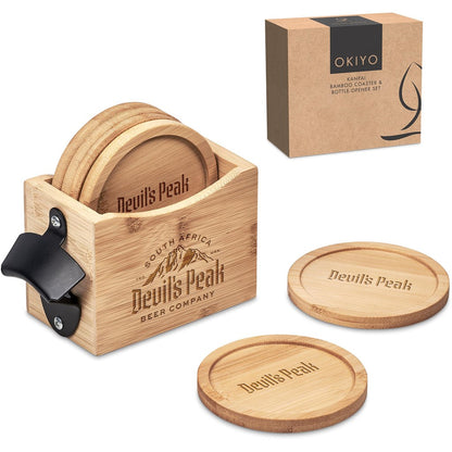 Okiyo Kanpai Bamboo Coaster & Bottle Opener Set