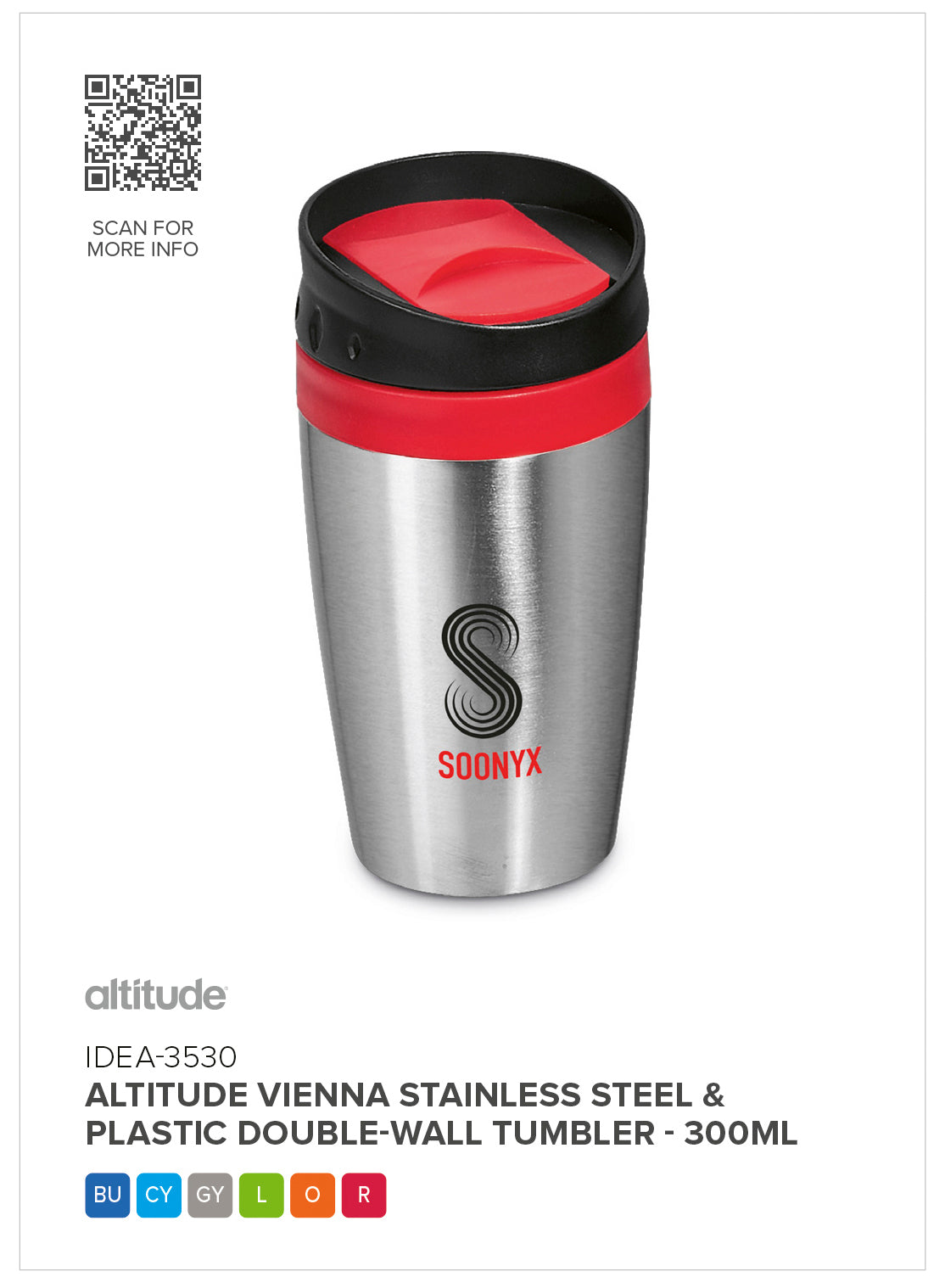 Altitude Vienna Stainless Steel & Plastic Double-Wall Tumbler - 300ml