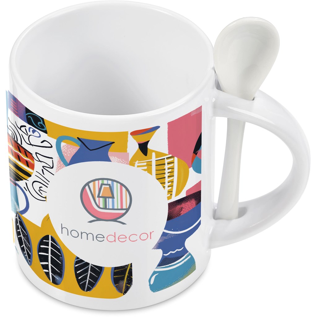 Eden Sublimation Ceramic Coffee Mug & Spoon Set - 320ml