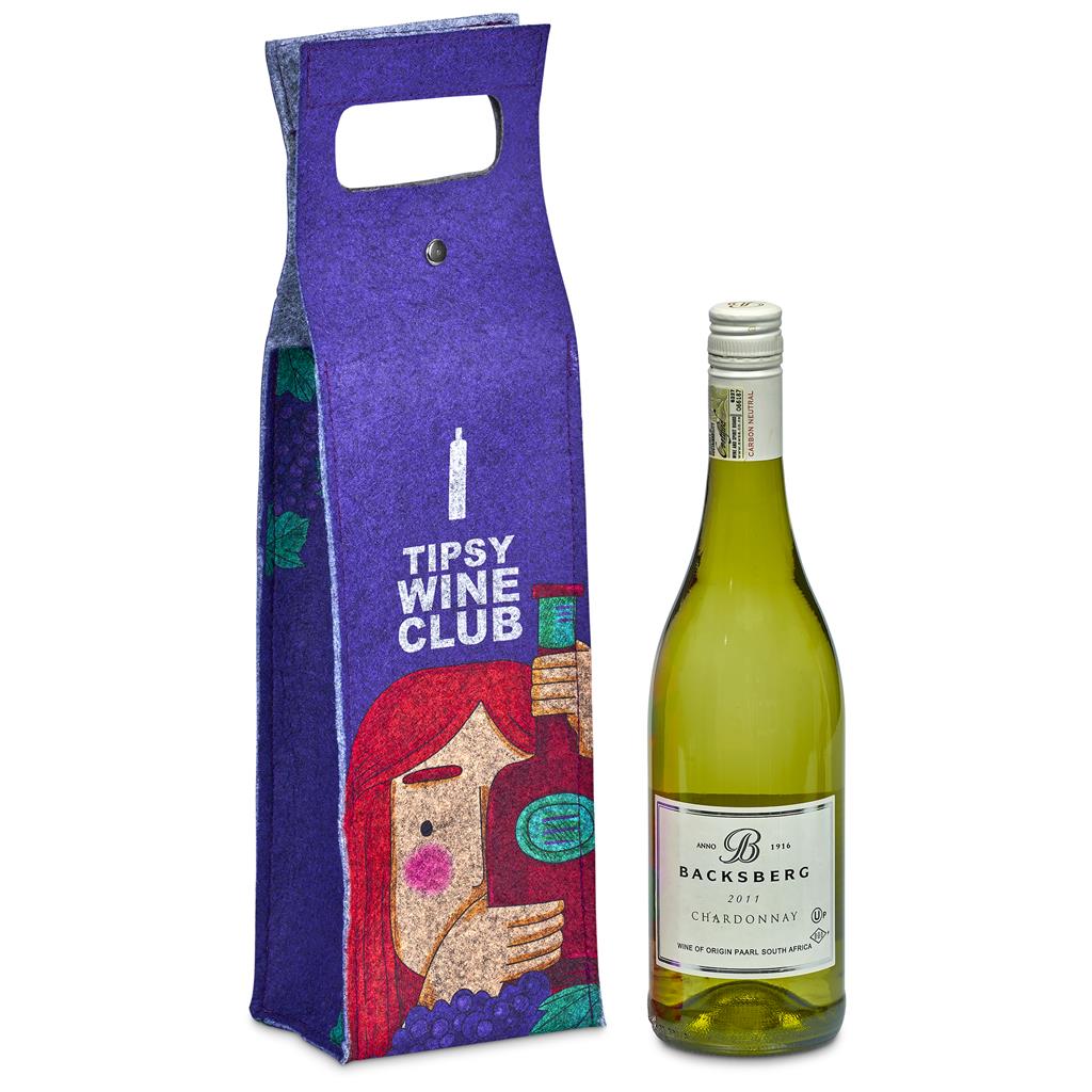 Pre-Printed Sample Hoppla Velto RPET Felt Single Wine Carrier