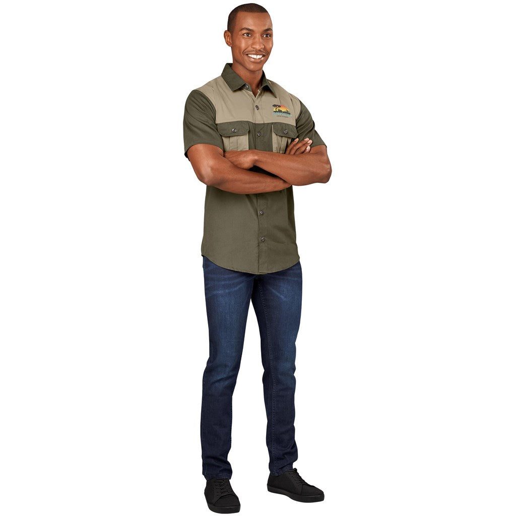 Mens Short Sleeve Serengeti 2-Tone Bush Shirt