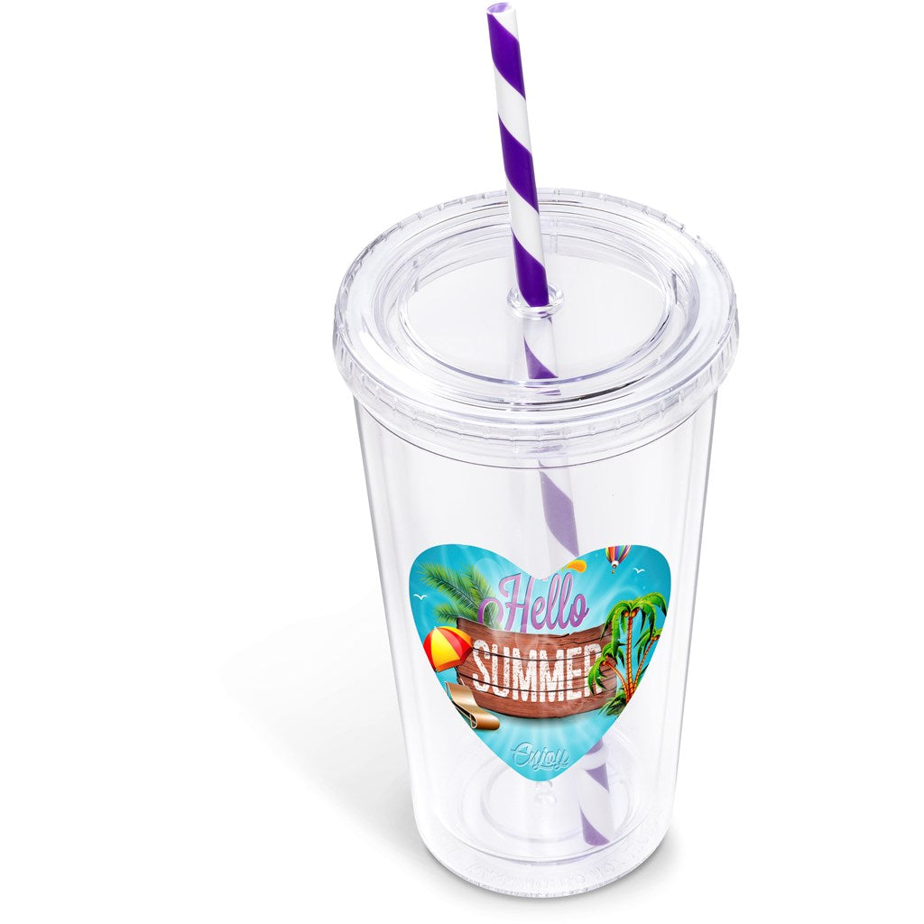 Malibu Double-Wall Plastic Tumbler & Straw - 470ml